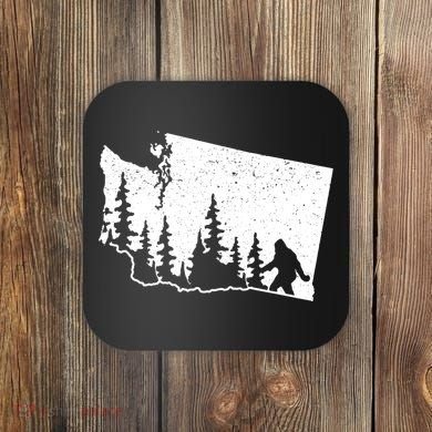 Washington Bigfoot Sasquatch Trees Silhouette State Pride Coaster
