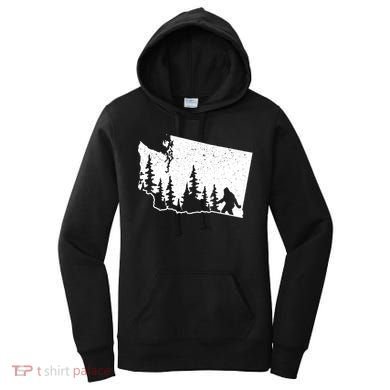 Washington Bigfoot Sasquatch Trees Silhouette State Pride Women's Hoodie