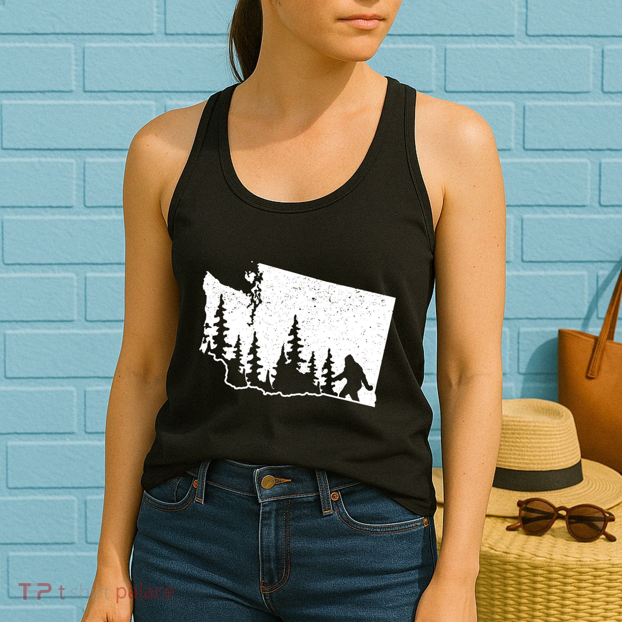 Washington Bigfoot Sasquatch Trees Silhouette State Pride Women's Tank Top