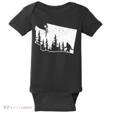 Washington Bigfoot Sasquatch Trees Silhouette State Pride Baby Bodysuit
