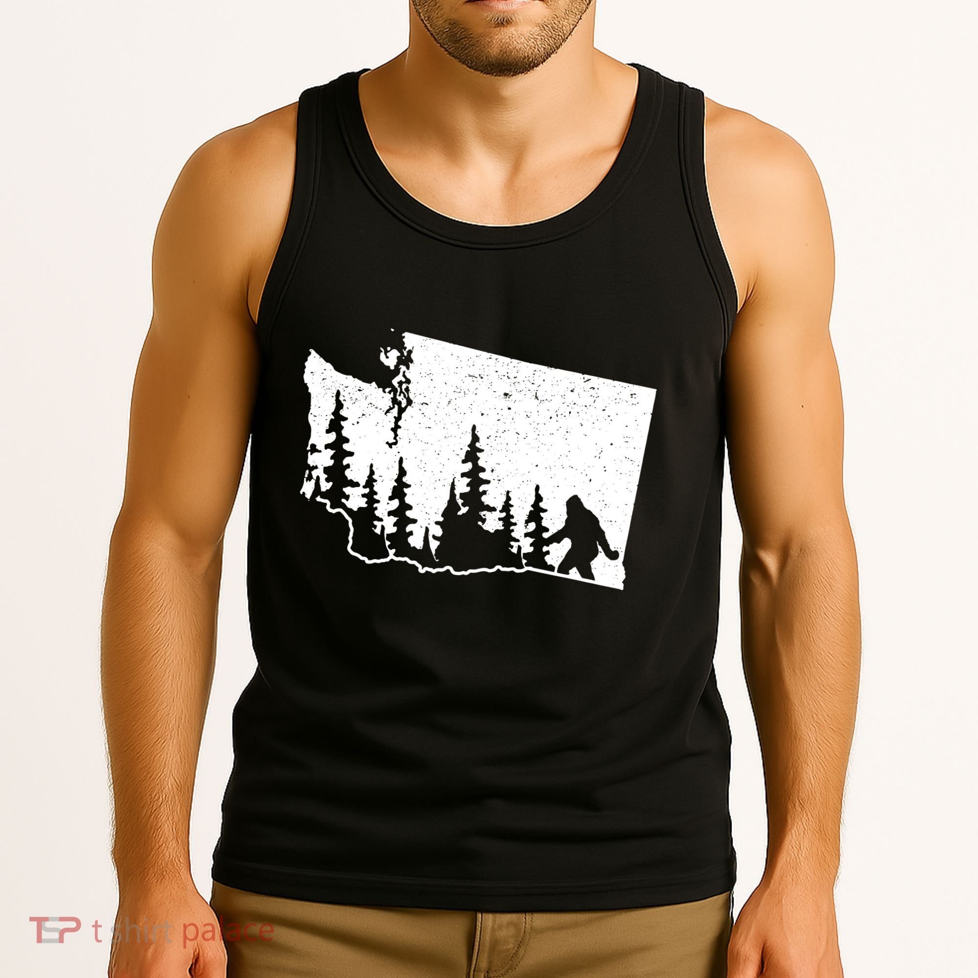 Washington Bigfoot Sasquatch Trees Silhouette State Pride Tank Top