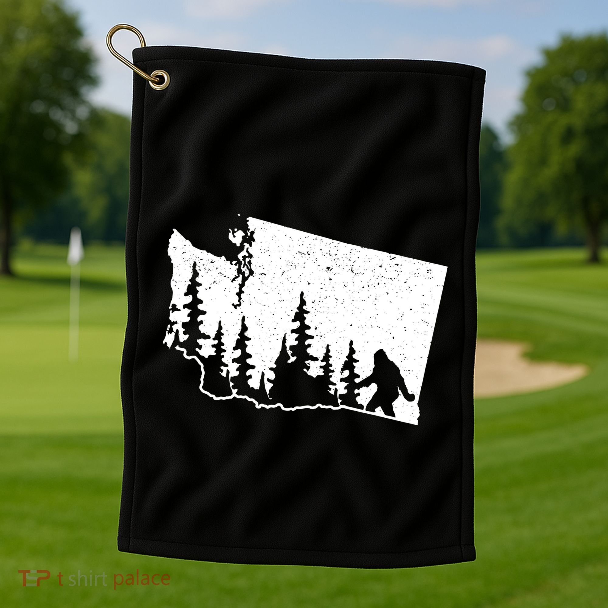 Washington Bigfoot Sasquatch Trees Silhouette State Pride Golf Towel