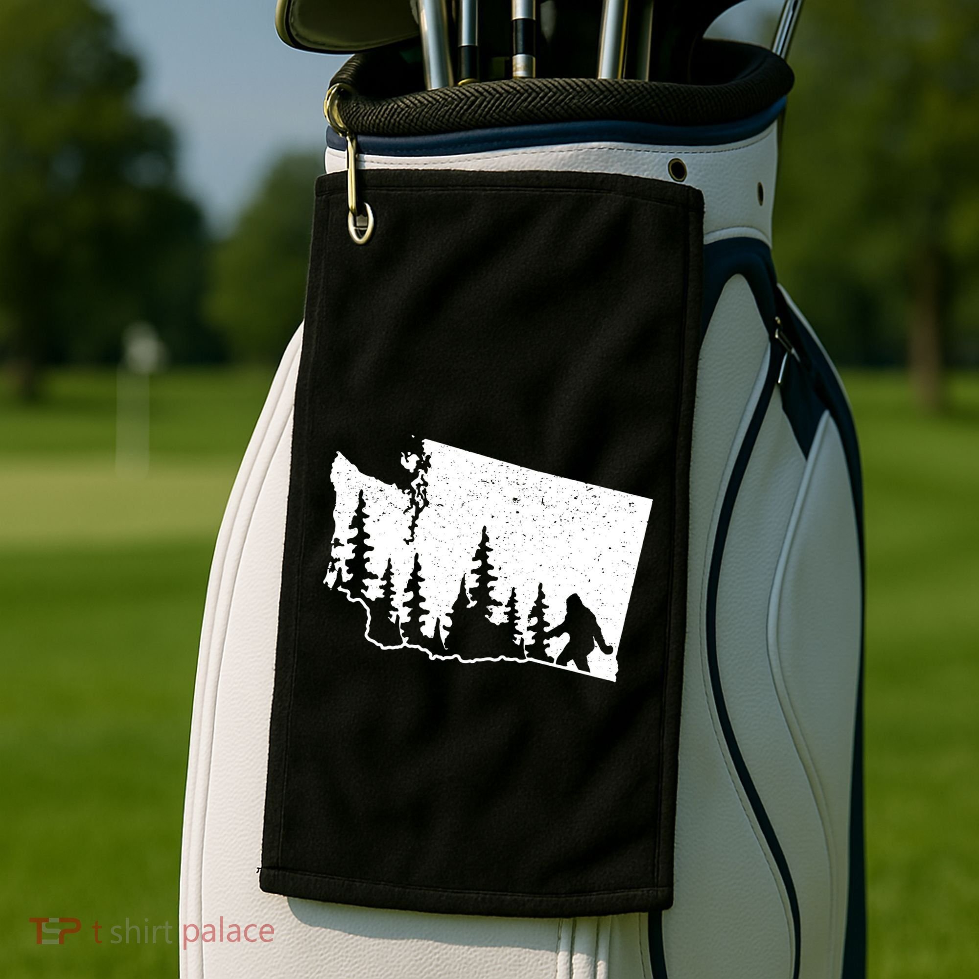 Washington Bigfoot Sasquatch Trees Silhouette State Pride Golf Towel