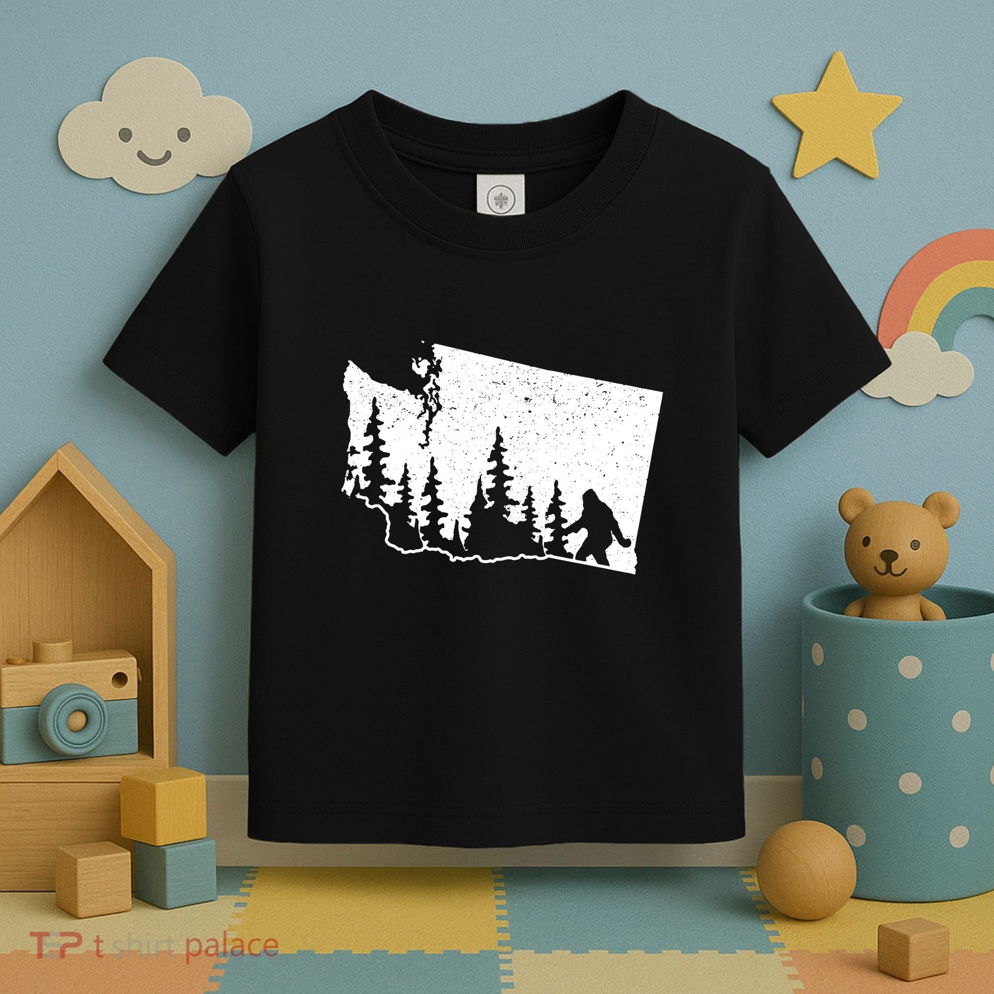Washington Bigfoot Sasquatch Trees Silhouette State Pride Toddler T-Shirt