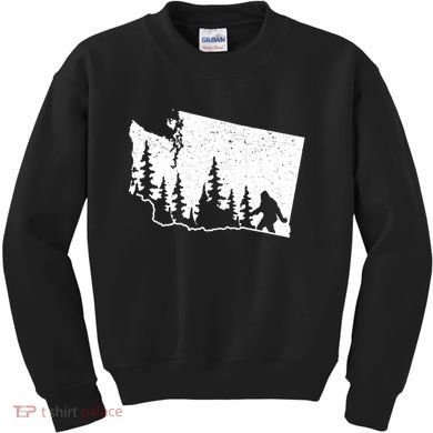Washington Bigfoot Sasquatch Trees Silhouette State Pride Kids Sweatshirt