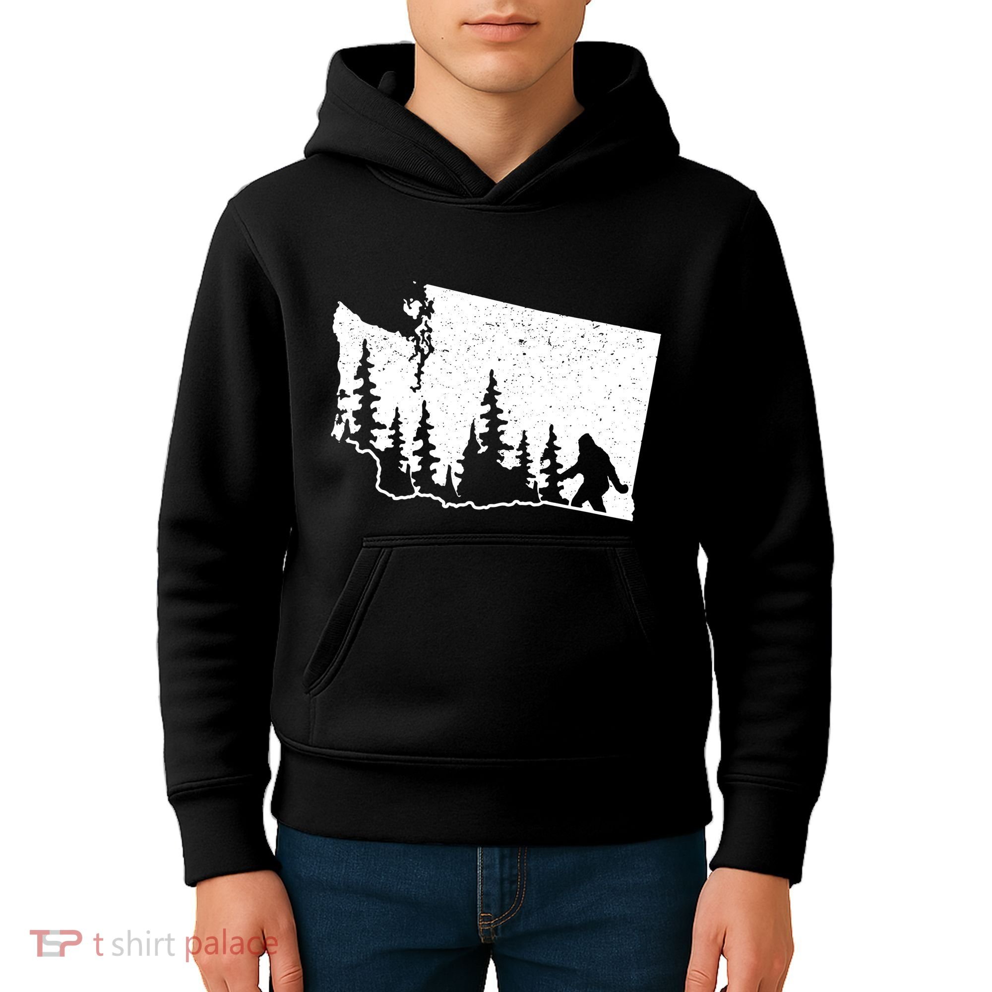 Washington Bigfoot Sasquatch Trees Silhouette State Pride Kids Hoodie