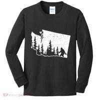 Washington Bigfoot Sasquatch Trees Silhouette State Pride Kids Long Sleeve Shirt thumb 0