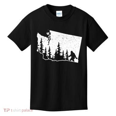 Washington Bigfoot Sasquatch Trees Silhouette State Pride Kids T-Shirt