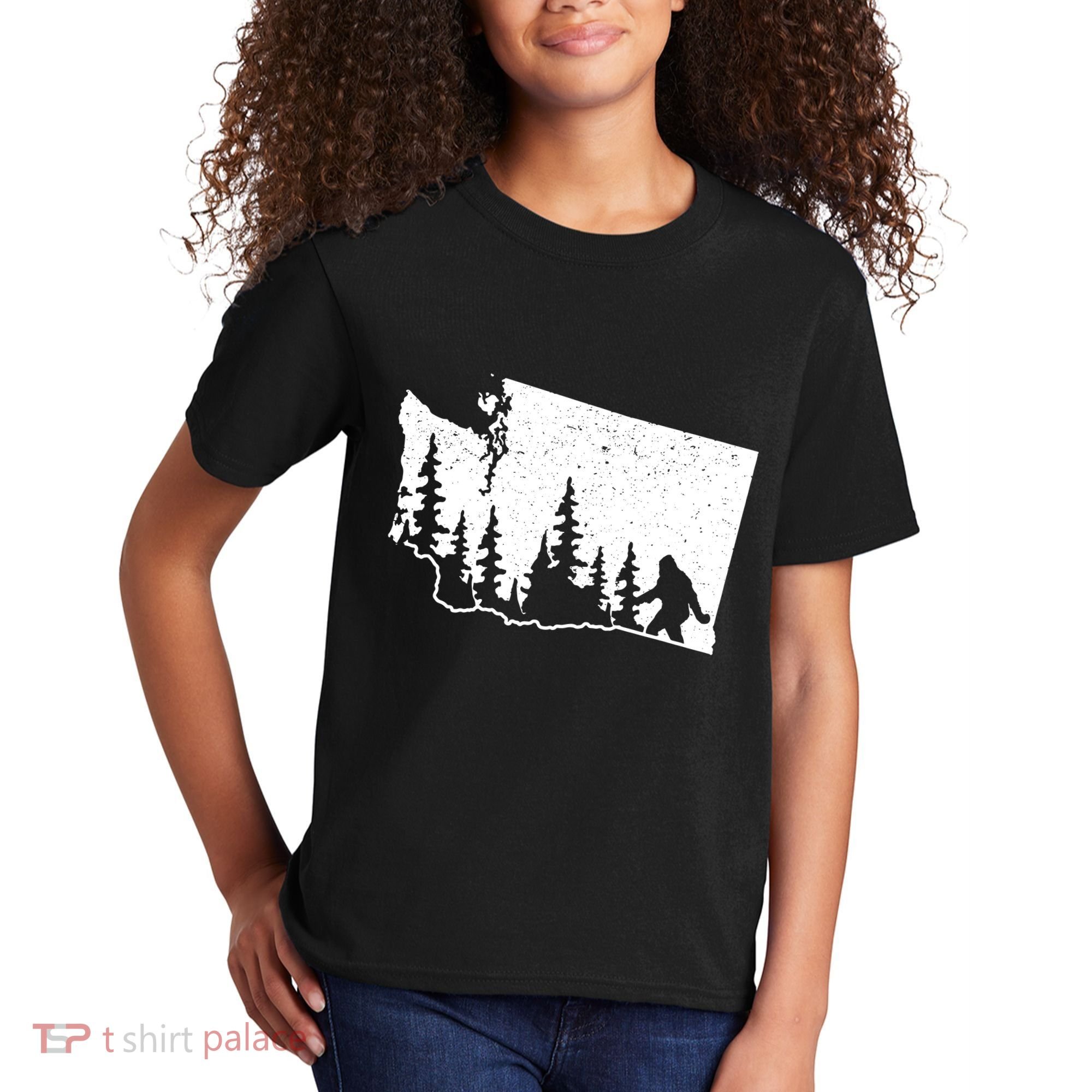 Washington Bigfoot Sasquatch Trees Silhouette State Pride Kids T-Shirt