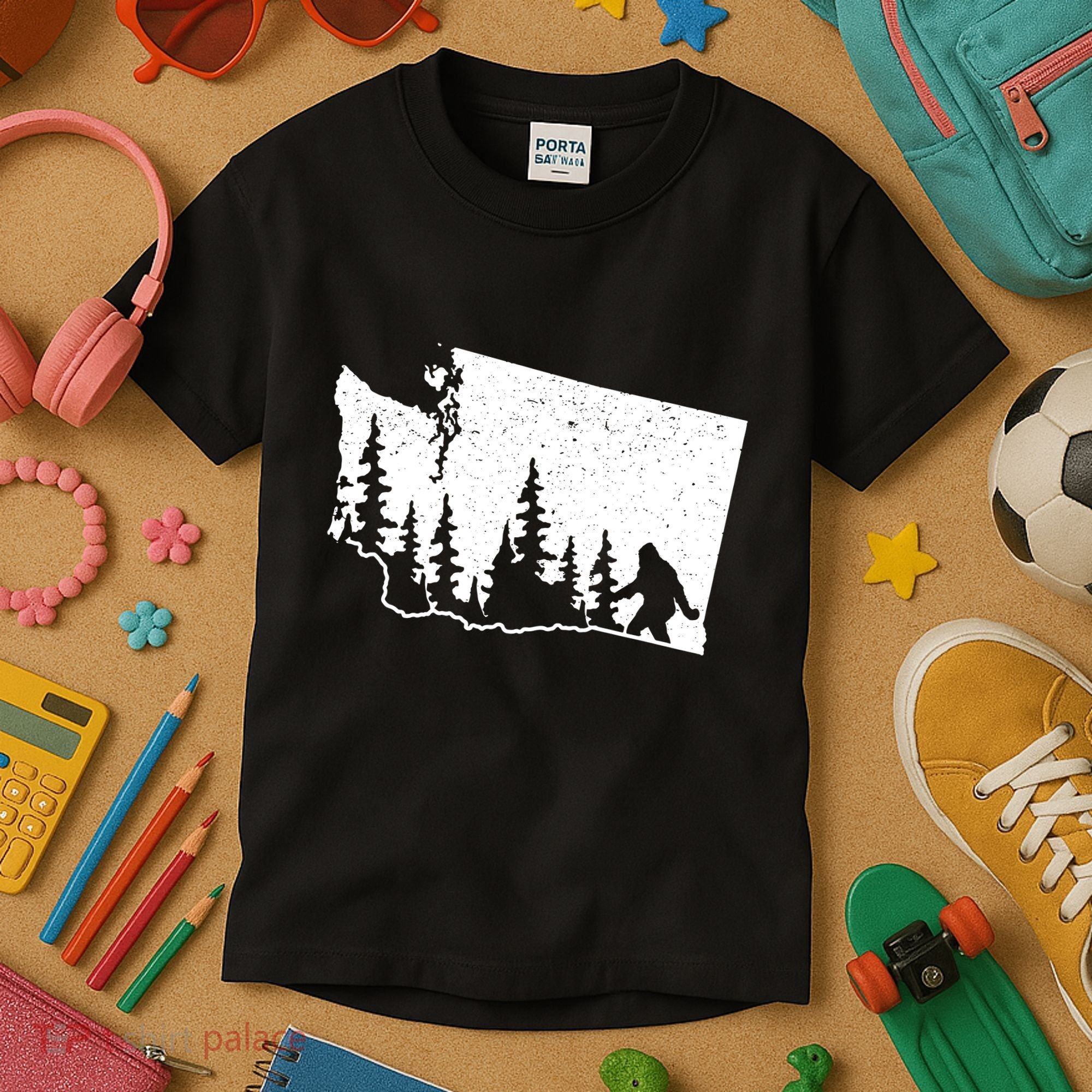 Washington Bigfoot Sasquatch Trees Silhouette State Pride Kids T-Shirt