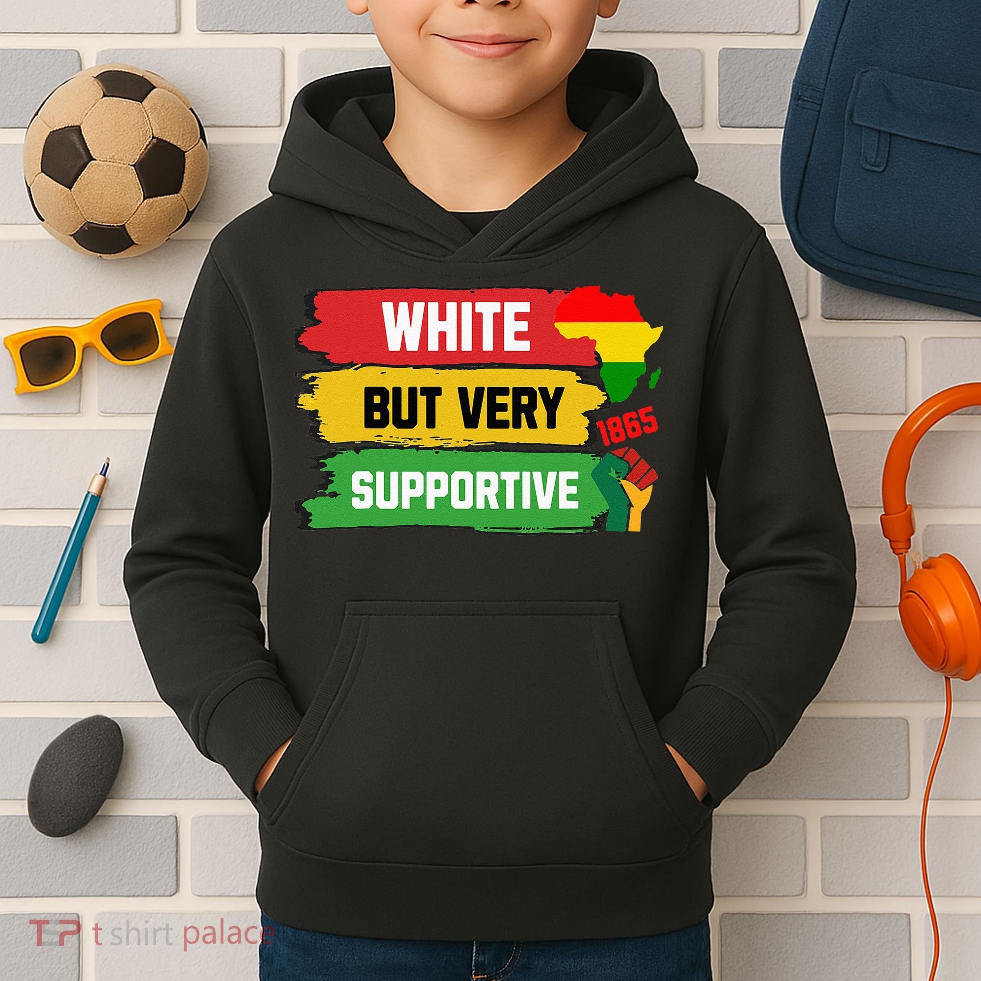 White But Supportive Ally Black History Month Juneteenth Kids Hoodie