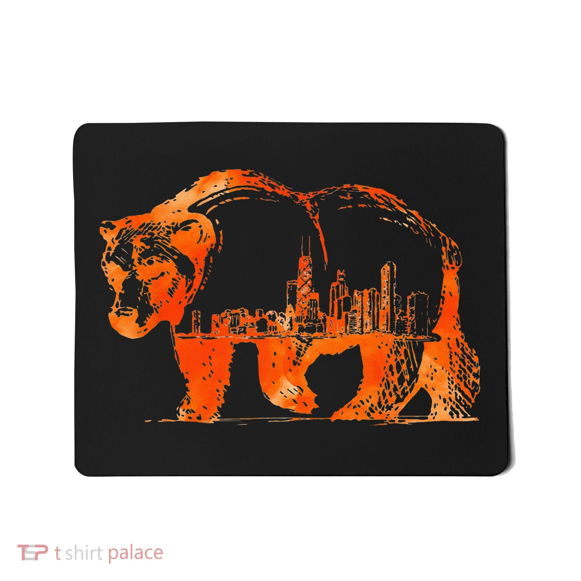 Walking Bear Silhouette Downtown Chicago City Skyline Gift Mousepad
