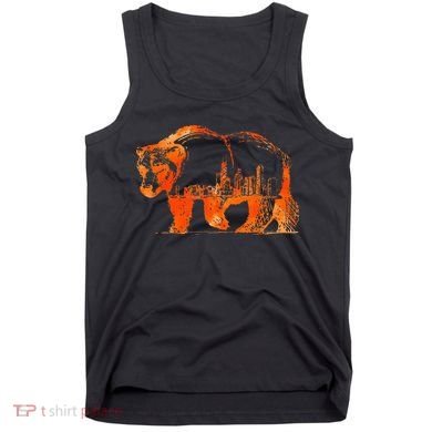 Walking Bear Silhouette Downtown Chicago City Skyline Gift Tank Top