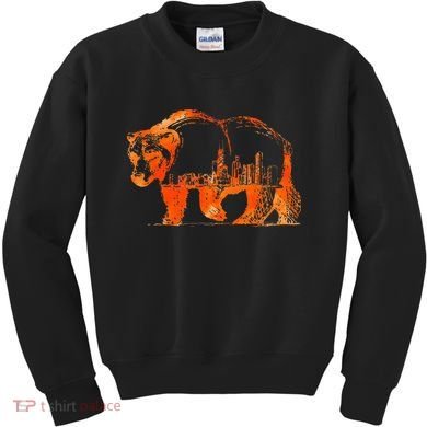 Walking Bear Silhouette Downtown Chicago City Skyline Gift Kids Sweatshirt