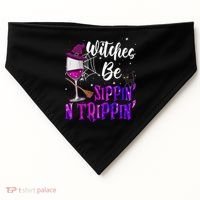 Witches Be Sippin N Trippin Halloween Drinking Funny Black Cat USA-Made Doggie Bandana thumb 0