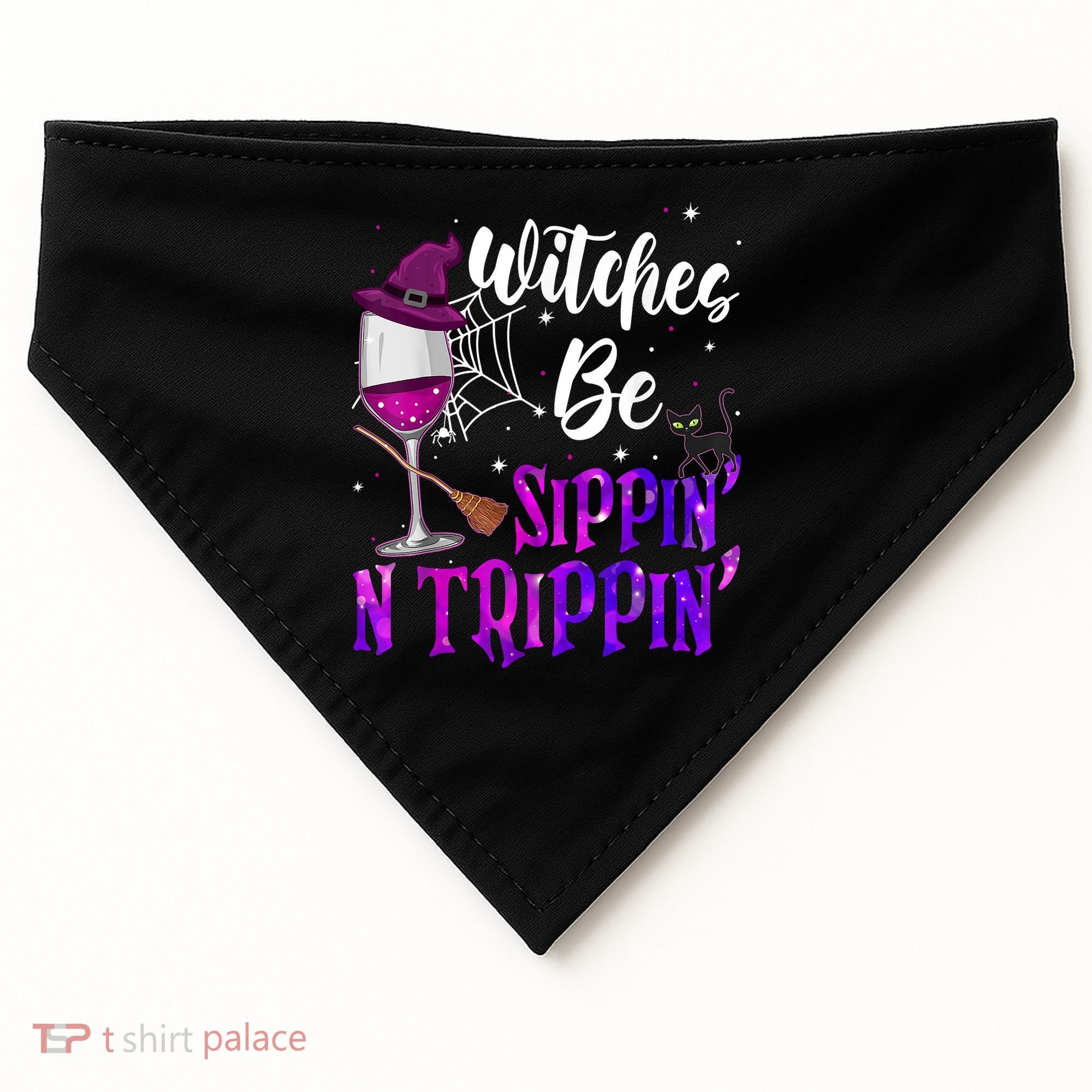 Witches Be Sippin N Trippin Halloween Drinking Funny Black Cat USA-Made Doggie Bandana