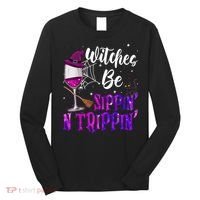 Witches Be Sippin N Trippin Halloween Drinking Funny Black Cat Long Sleeve Shirt thumb 0