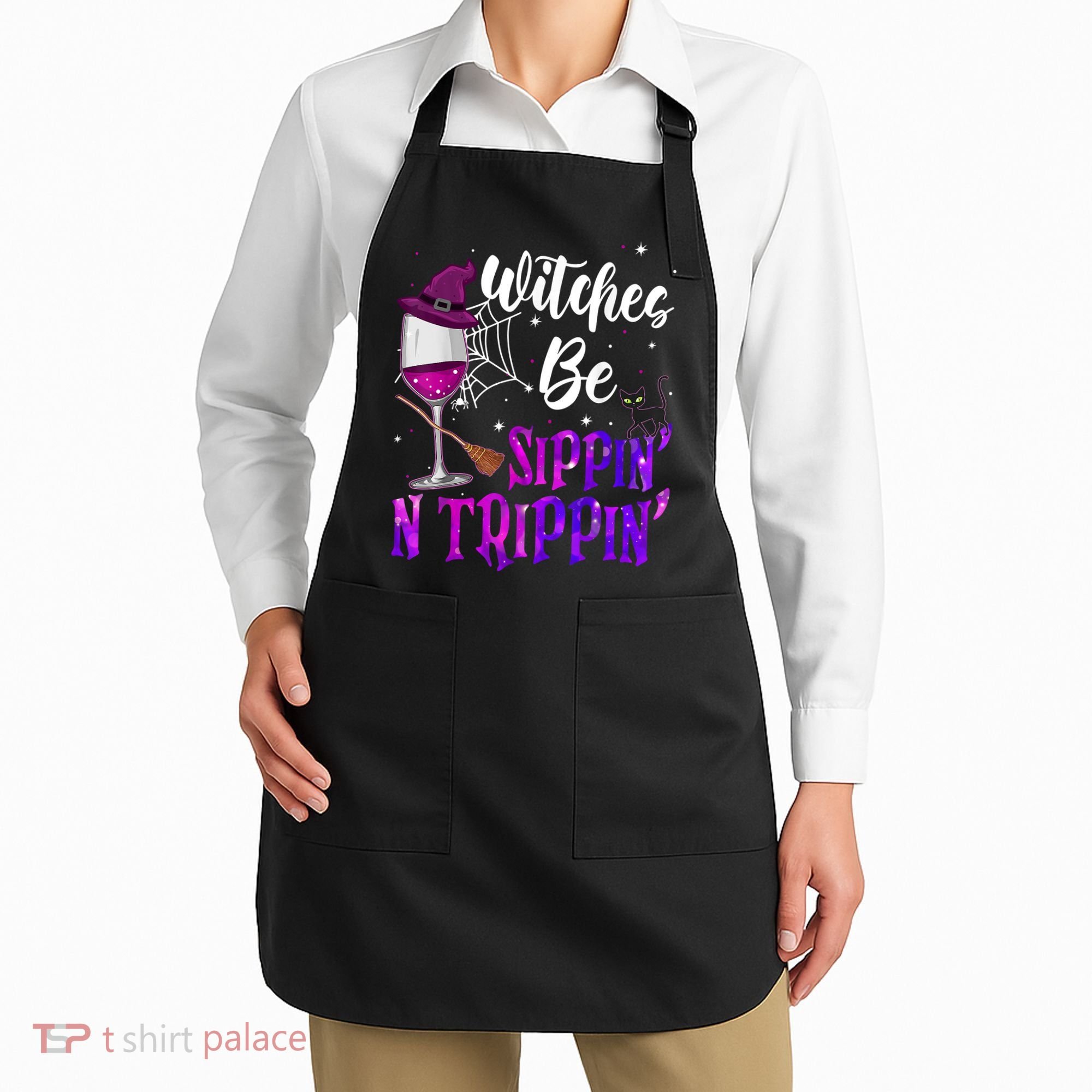 Witches Be Sippin N Trippin Halloween Drinking Funny Black Cat Apron