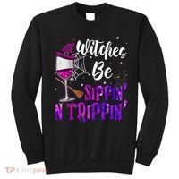 Witches Be Sippin N Trippin Halloween Drinking Funny Black Cat Sweatshirt thumb 0