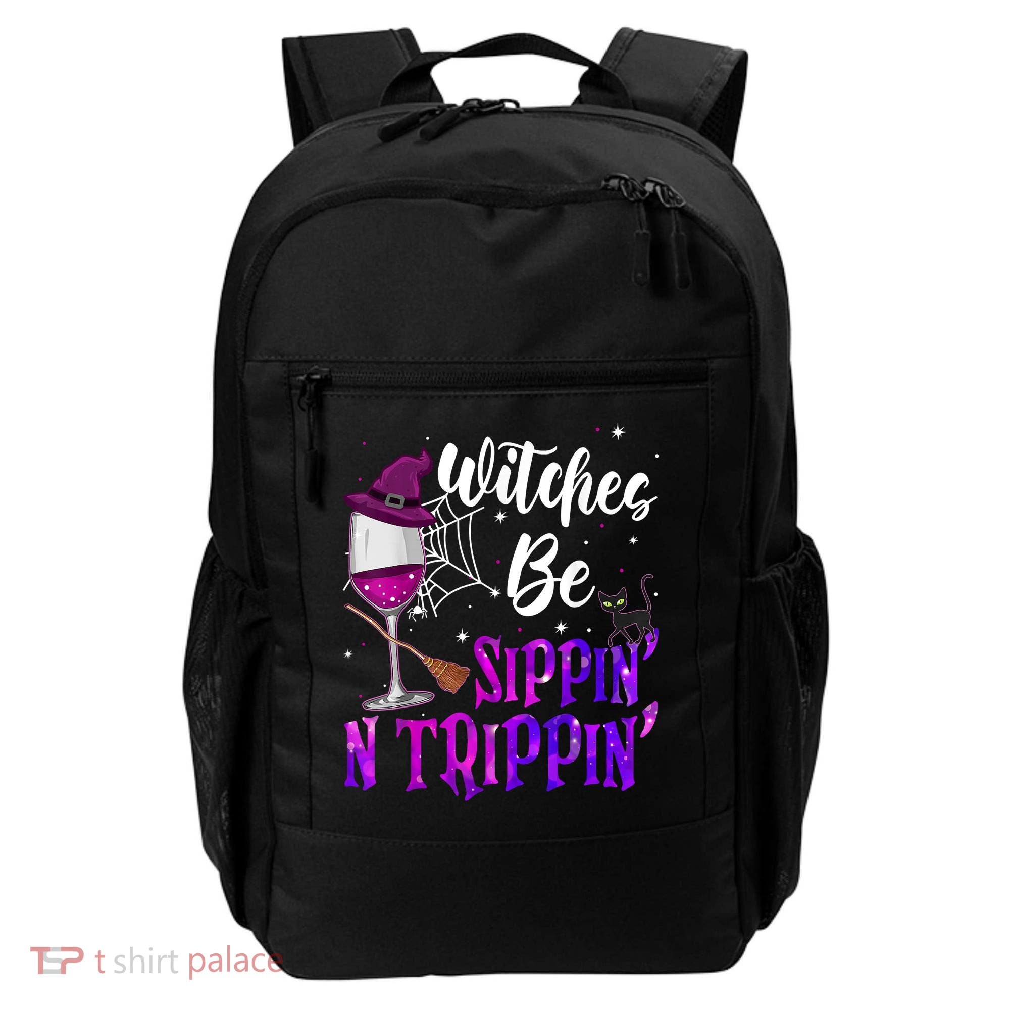 Witches Be Sippin N Trippin Halloween Drinking Funny Black Cat Backpack