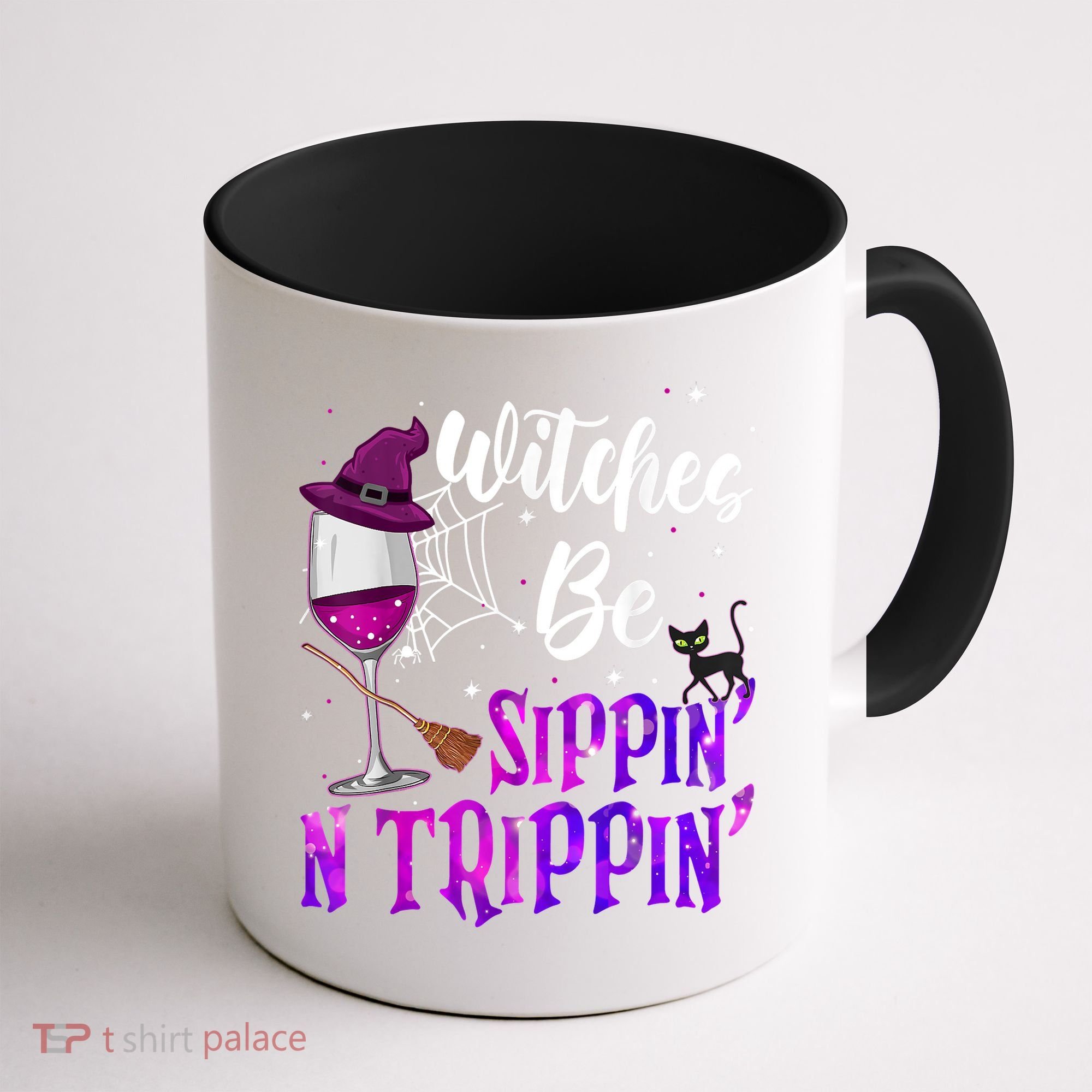 Witches Be Sippin N Trippin Halloween Drinking Funny Black Cat Coffee Mug