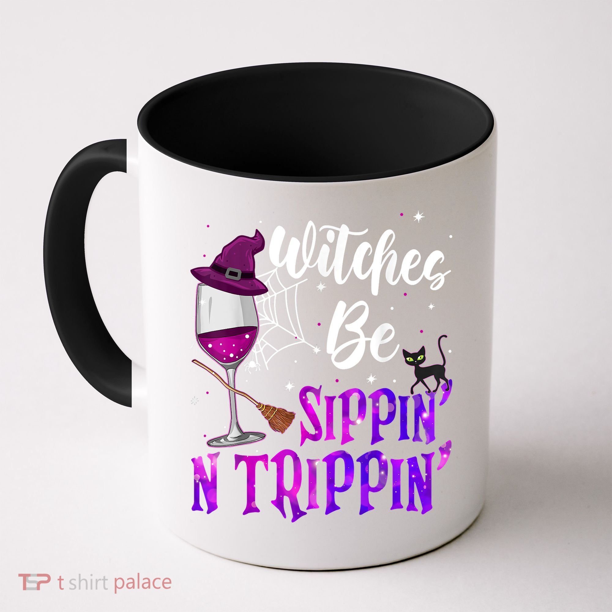 Witches Be Sippin N Trippin Halloween Drinking Funny Black Cat Coffee Mug
