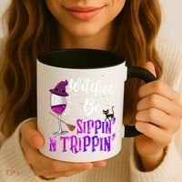 Witches Be Sippin N Trippin Halloween Drinking Funny Black Cat Coffee Mug thumb 3