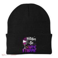 Witches Be Sippin N Trippin Halloween Drinking Funny Black Cat Beanie thumb 0