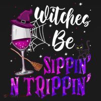 Witches Be Sippin N Trippin Halloween Drinking Funny Black Cat Women's Hoodie thumb 2