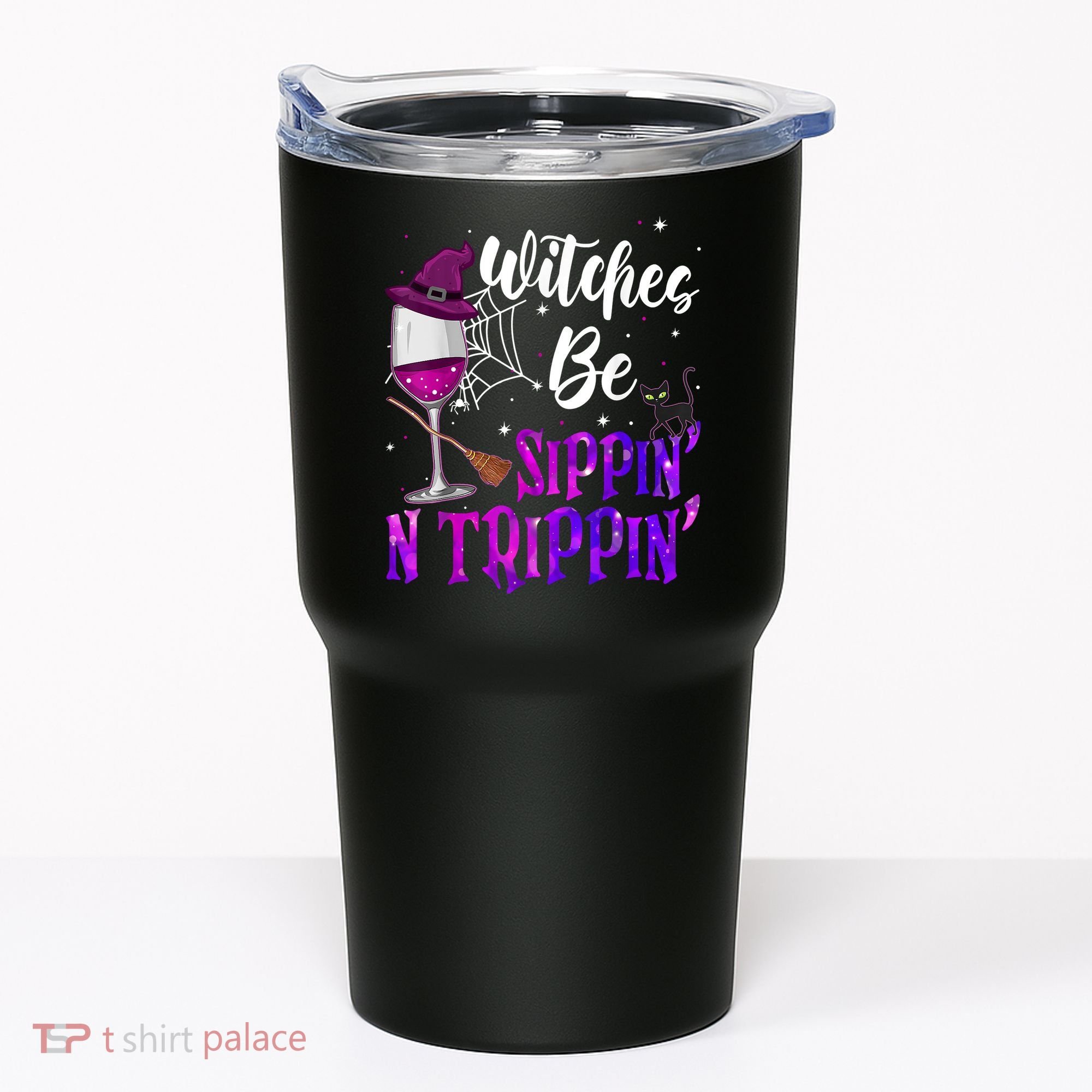 Witches Be Sippin N Trippin Halloween Drinking Funny Black Cat Tumbler