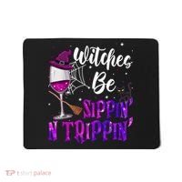 Witches Be Sippin N Trippin Halloween Drinking Funny Black Cat Mousepad thumb 0