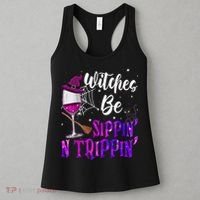 Witches Be Sippin N Trippin Halloween Drinking Funny Black Cat Women's Tank Top thumb 3