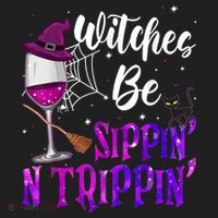 Witches Be Sippin N Trippin Halloween Drinking Funny Black Cat Hat thumb 2