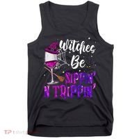 Witches Be Sippin N Trippin Halloween Drinking Funny Black Cat Tank Top thumb 0