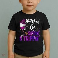 Witches Be Sippin N Trippin Halloween Drinking Funny Black Cat Toddler T-Shirt thumb 2