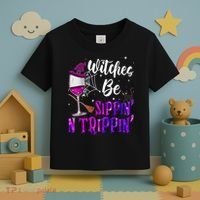 Witches Be Sippin N Trippin Halloween Drinking Funny Black Cat Toddler T-Shirt thumb 3