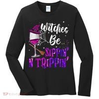 Witches Be Sippin N Trippin Halloween Drinking Funny Black Cat Women's Long Sleeve Shirt thumb 0