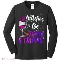 Witches Be Sippin N Trippin Halloween Drinking Funny Black Cat Kids Long Sleeve Shirt thumb 0