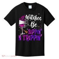 Witches Be Sippin N Trippin Halloween Drinking Funny Black Cat Kids T-Shirt thumb 0