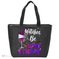 Witches Be Sippin N Trippin Halloween Drinking Funny Black Cat Tote Bag thumb 0