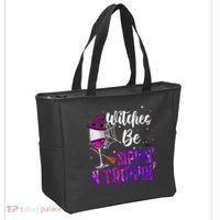 Witches Be Sippin N Trippin Halloween Drinking Funny Black Cat Tote Bag thumb 2