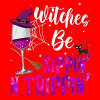 Witches Be Sippin N Trippin Halloween Drinking Funny Black Cat Santa Hat thumb 1