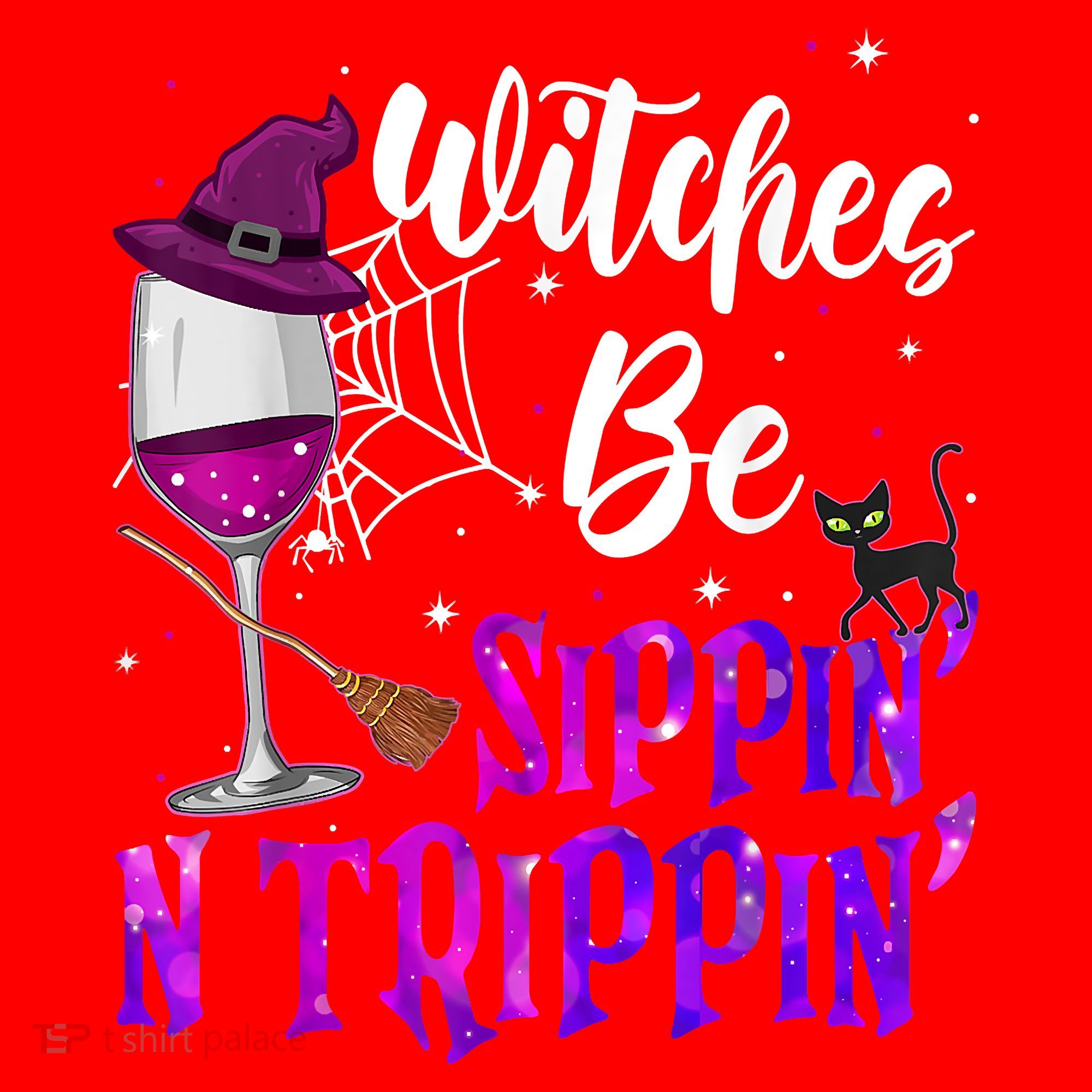 Witches Be Sippin N Trippin Halloween Drinking Funny Black Cat Santa Hat