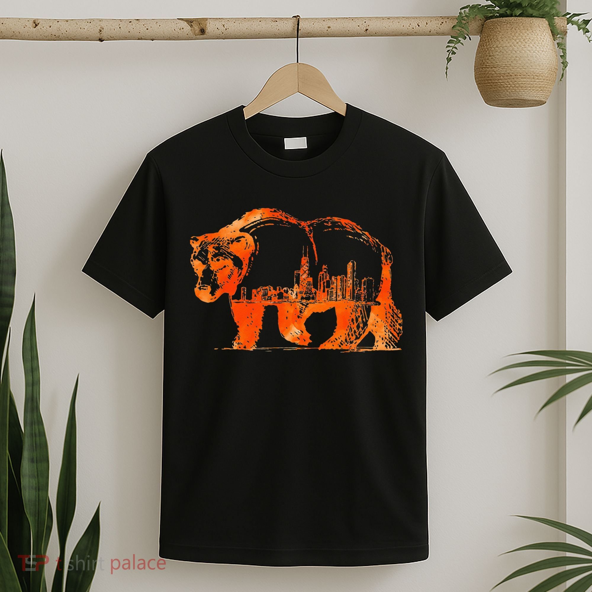 Walking Bear Silhouette Downtown Chicago City Skyline Gift T-Shirt