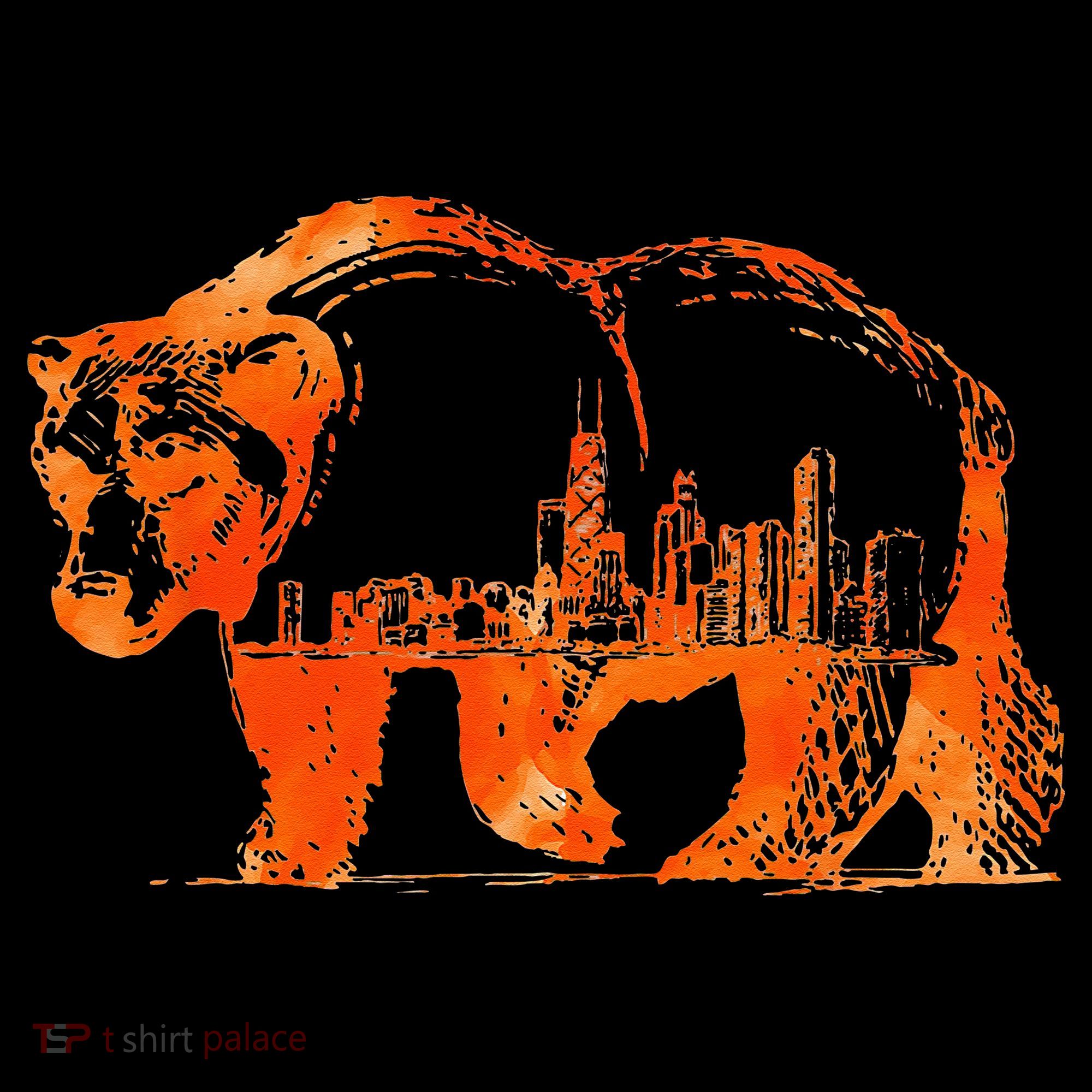 Walking Bear Silhouette Downtown Chicago City Skyline Gift Women's Hoodie
