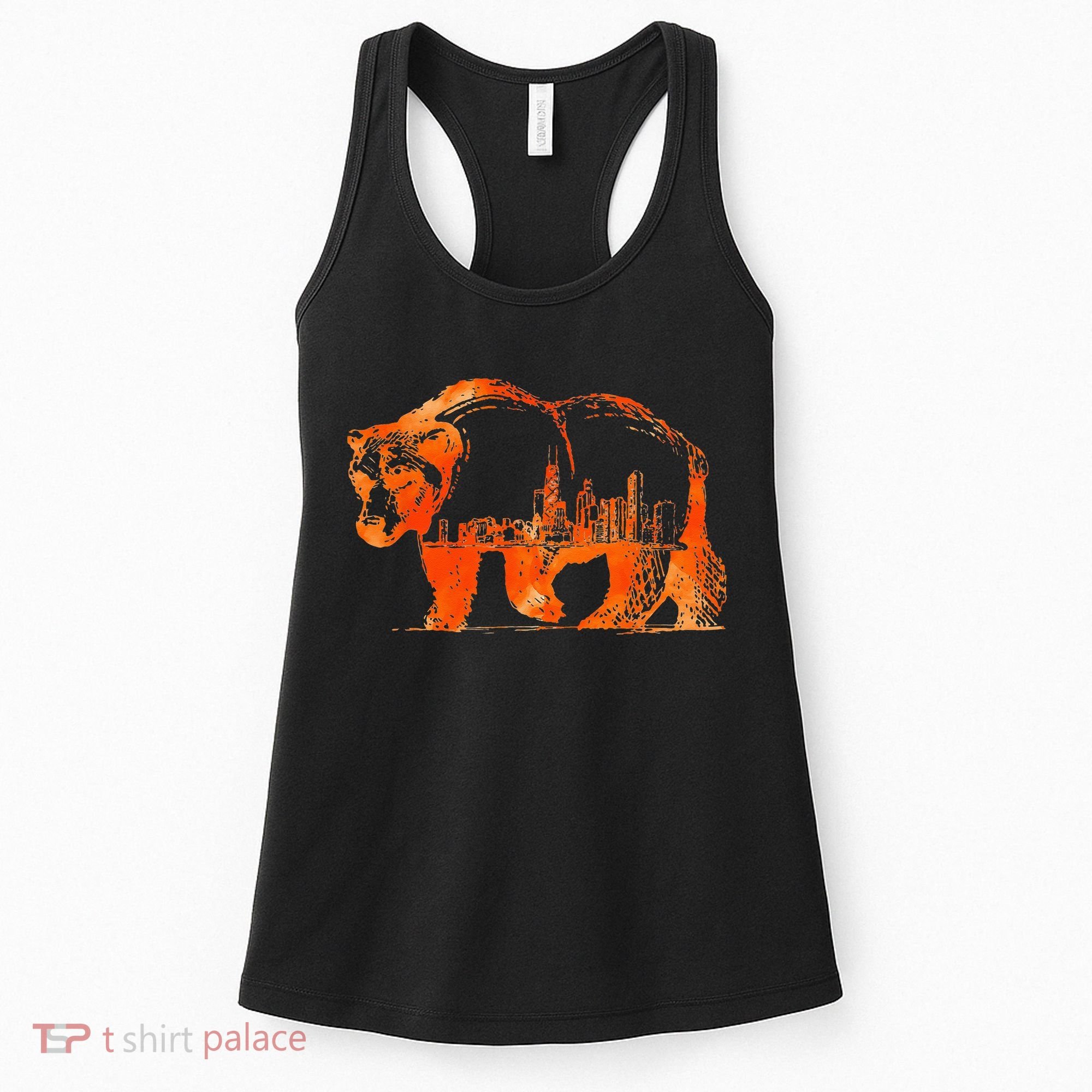 Walking Bear Silhouette Downtown Chicago City Skyline Gift Women's Tank Top