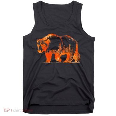Walking Bear Silhouette Downtown Chicago City Skyline Gift Tank Top