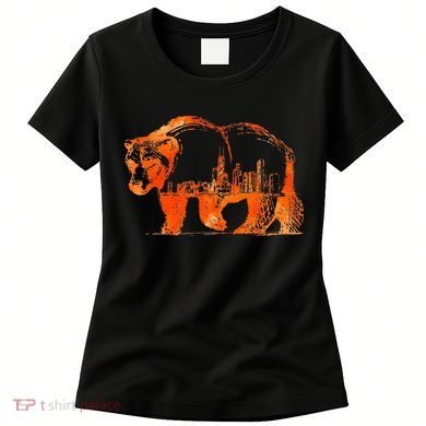 Walking Bear Silhouette Downtown Chicago City Skyline Gift Women's T-Shirt