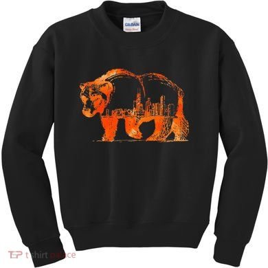 Walking Bear Silhouette Downtown Chicago City Skyline Gift Kids Sweatshirt