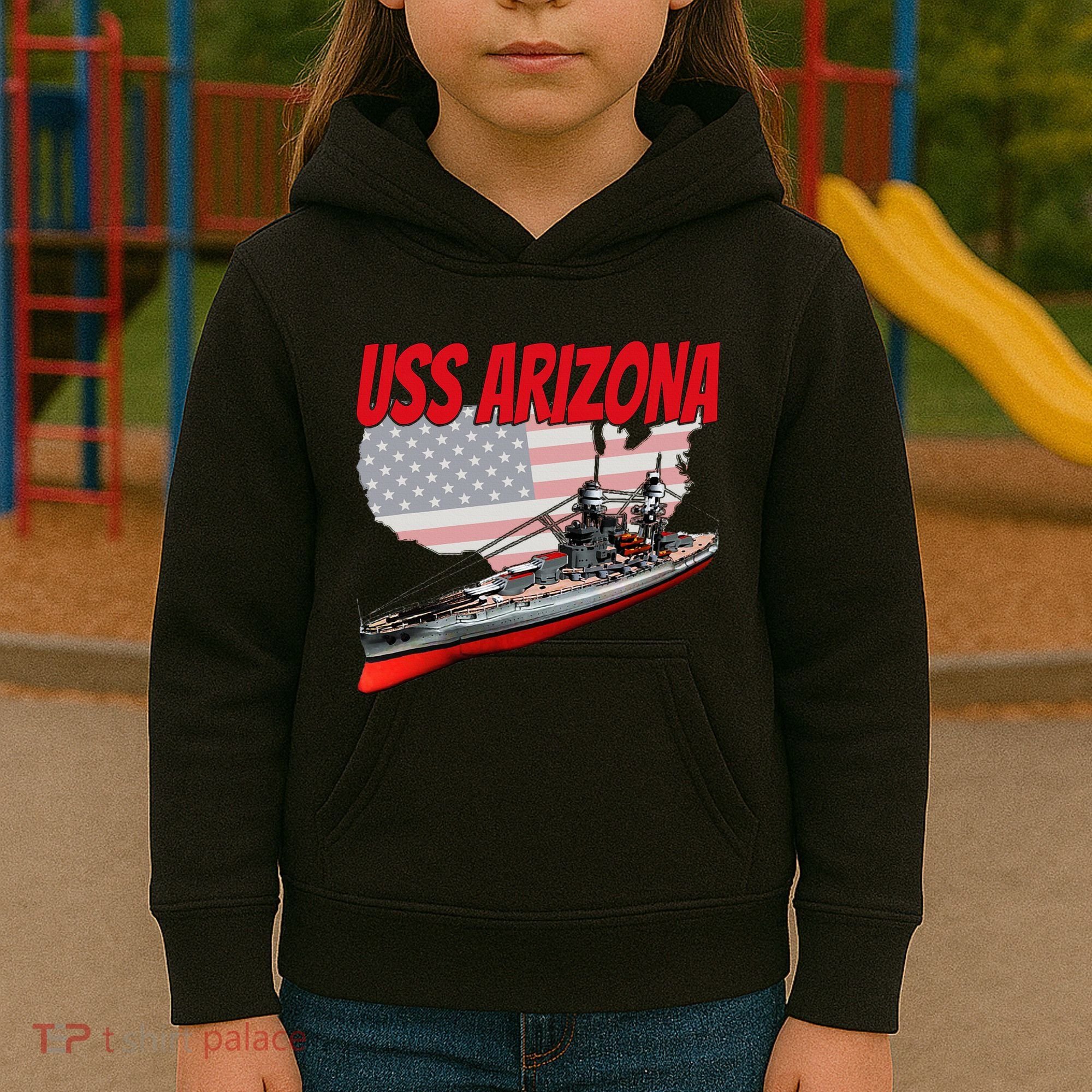 Ww2 Battleship Uss Arizona Bb 39 World War 2 Ship Model Kids Hoodie